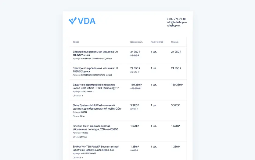 Скачивание корзины в формате PDF